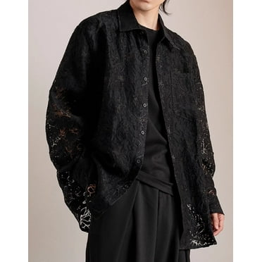 Floral Pattern Loose Fit Black Shirt & Jacket, Men's