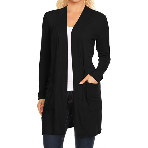 Women's Casual Long Sleeve Open Front Cardigan with Side Pockets