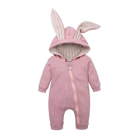

RPVATI Baby Boys Girls Warm Solid Romper Infant Winter Outfits Hooded Long-Sleeve Cotton Romper