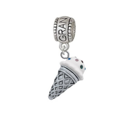 3-D Resin Vanilla Ice Cream Cone with Crystals - Grandmother Charm Bead