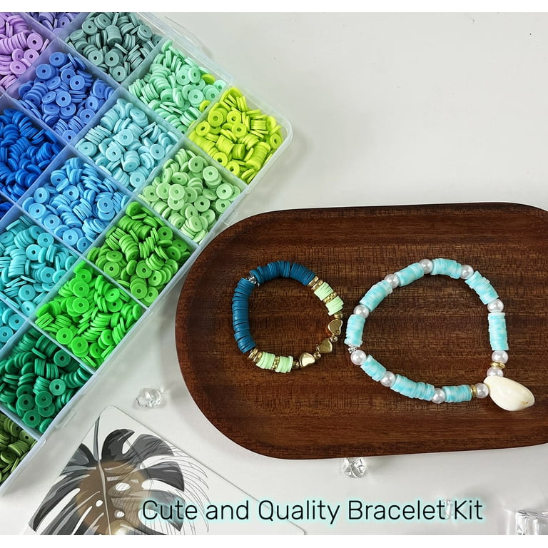 Clay Beads Bracelet Making Kit With Mermaid Beads, Flat Round