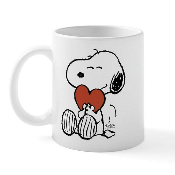 CafePress - Snoopy Hugs Heart - 11 oz Ceramic Mug - Novelty Coffee Tea Cup
