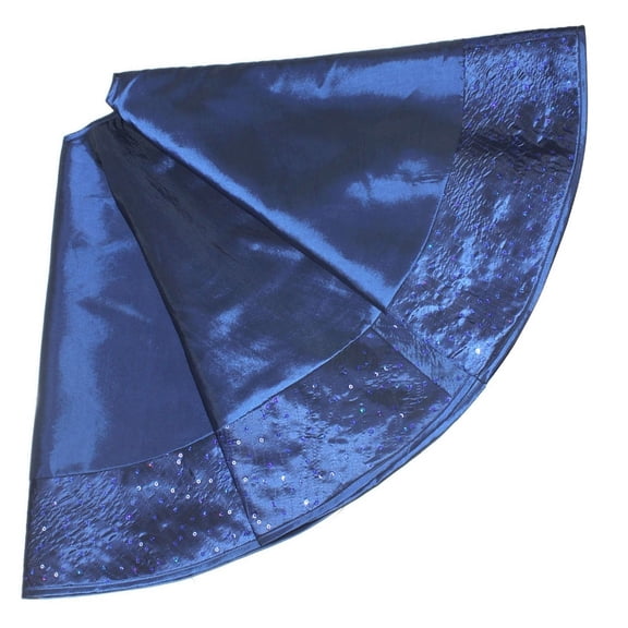 36/42/50inch Faux Silk Christmas Tree Skirt Sparkle Elegant Sequin Border Deep Blue Tree Bottom Decoration Christmas Articles