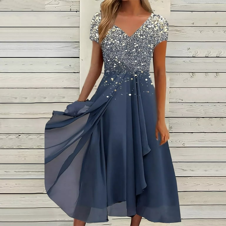 chiffon wedding guest dress Sexy Chiffon Summer Maxi Dress Dusty Pink V Neck Wedding Guest Dress Ruffles US4 / Custom Color main image 0