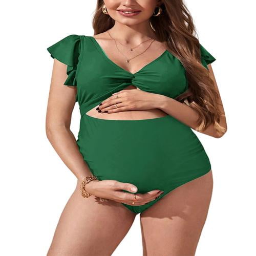 FOCUSNORM Maillot de Bain Femmes Maternite Rompers Maillots de Bain Couleur Unie Volants Mouche Manches V Cou Dos Nu Grossesse Maillot de Bain Walmart