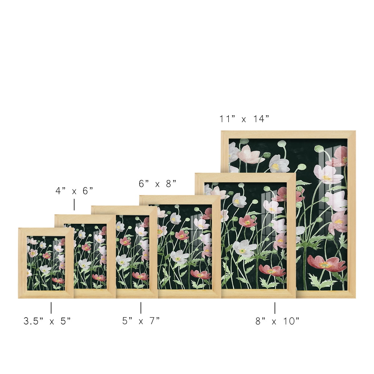Anemone Dance I -Framed Print w/glass-Natural Wood