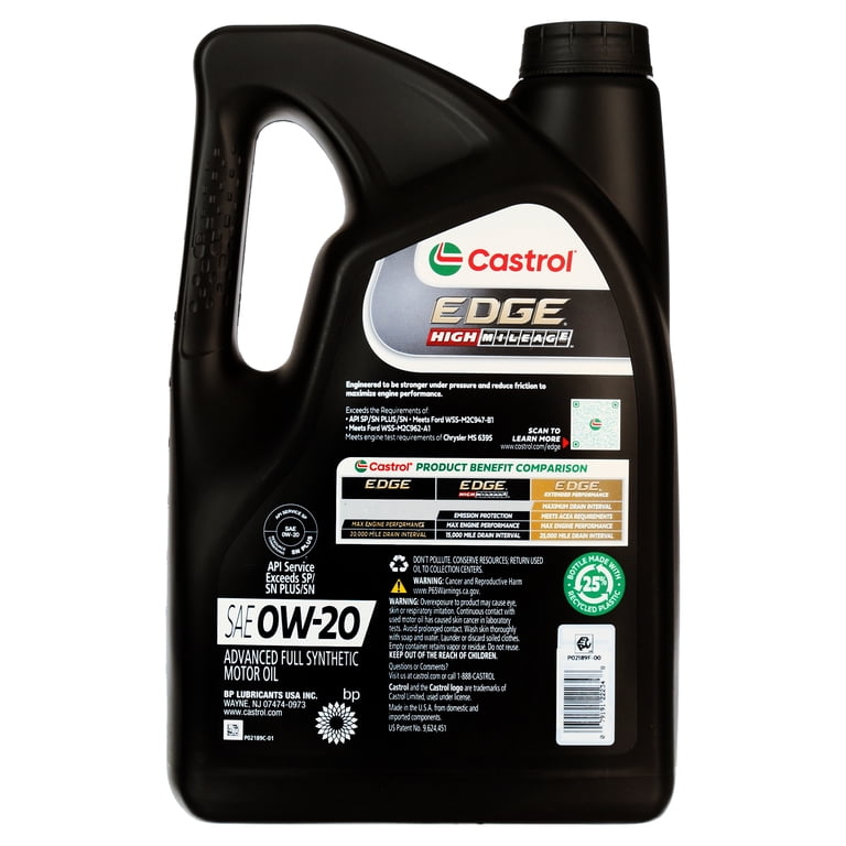 Castrol Edge High Mileage 0W-20 Advanced Full Synthetic Motor Oil