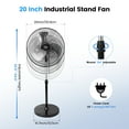 thumbnail image 2 of 20 Inch Pedestal Standing Fan, Heavy Duty Industrial Stand Fan with 3 Speeds & 90° Adjustable Tilt, Metal Oscillating Floor Fan, Max 3600 CFM Air Circulator for Warehouse, Garage, Home & Office, 2 of 7
