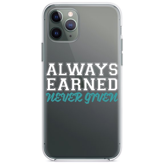 DistinctInk Clear Shockproof Hybrid Case for iPhone 11 Pro MAX (6.5" Screen) - TPU Bumper Acrylic Back Tempered Glass Screen Protector - Always Earned Never Given