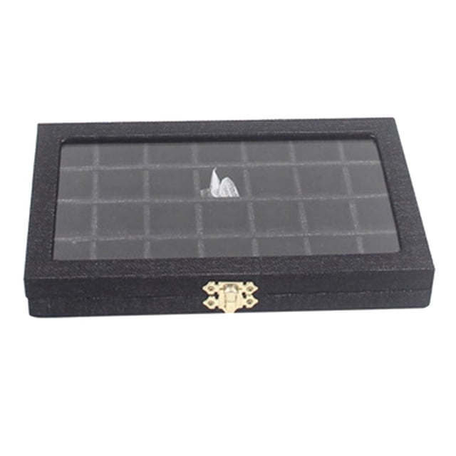 Caja de joyero de 28 rejillas para collar Hugo bandeja de joyería para broche negro caja de almacenamiento de joyas