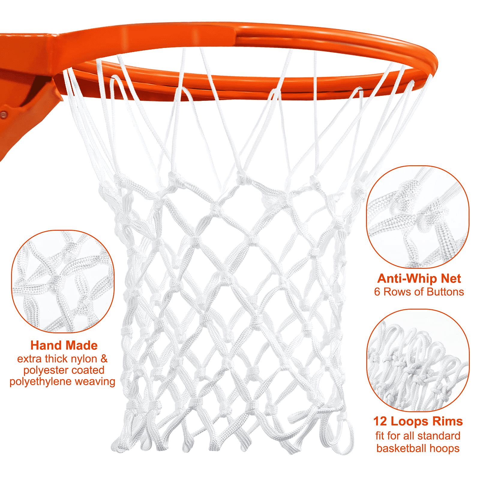 Basketball Hoop Net Standard Backboard Repair Rim Netting 12-Loop Mesh 
