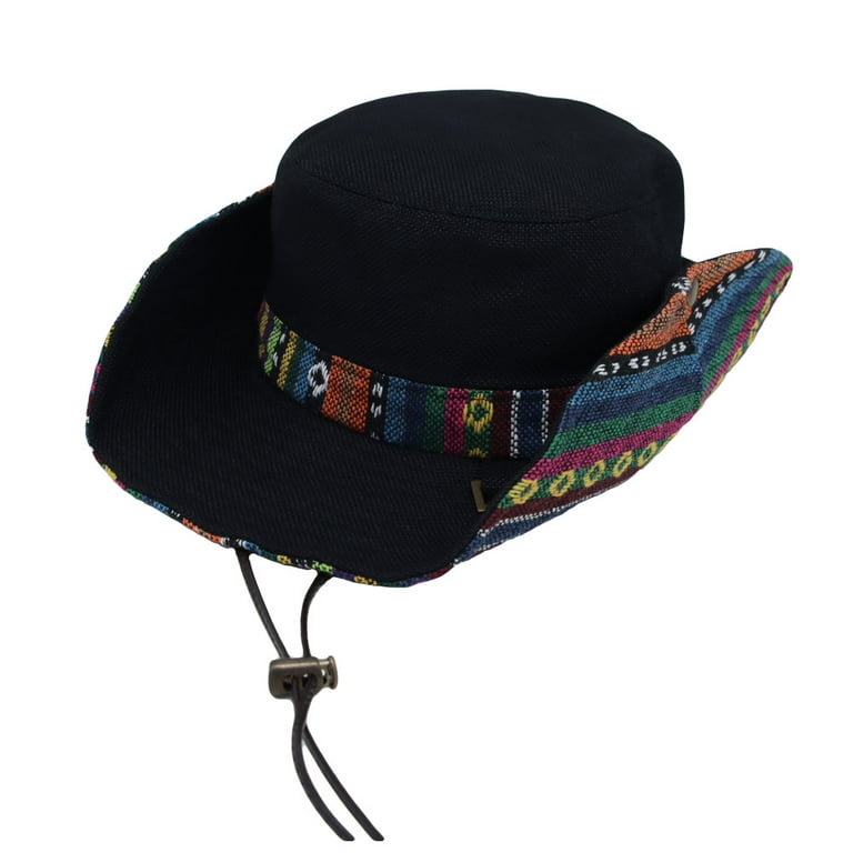 WITHMOONS Mens Wide Brim Boonie Bush Hat Aztec Pattern Outdoor Fishing  Bucket Hat KR81416 (Black)