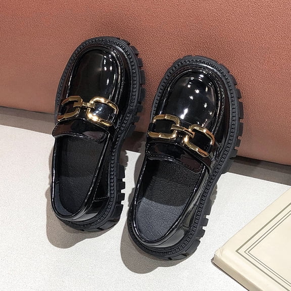 Willtoo Girls Slip On Loafers PU Faux Leather Oxford Shoes Chunky Heel Flats Church School Uniform Dress Shoes