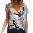 thumbnail image 1 of Blusa de manga corta con cuello en V informal para mujer a la moda, camisetas de verano Fridja  bn3881, 1 of 5