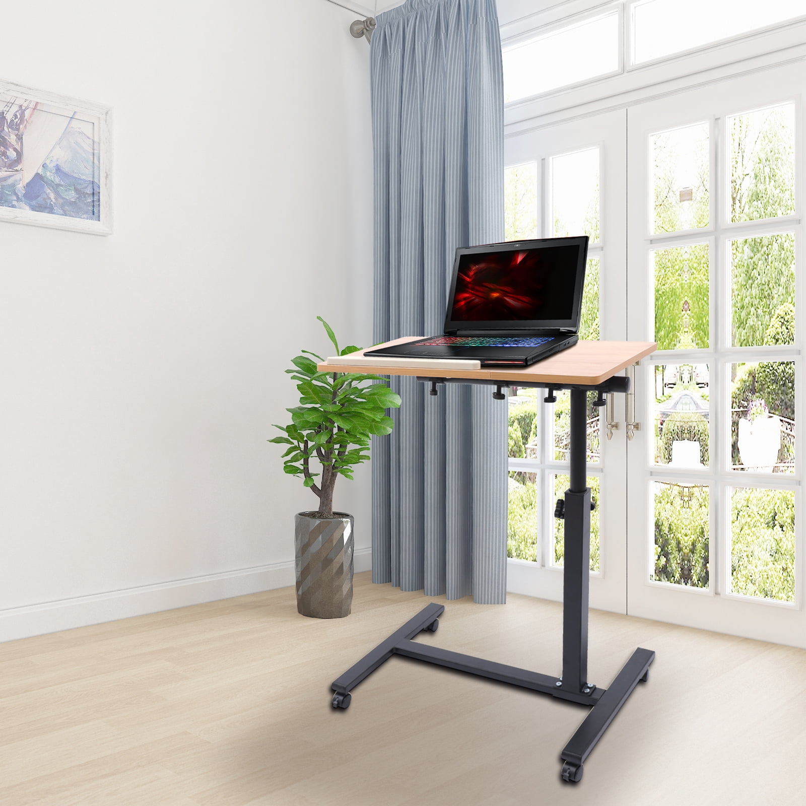 Loyalheartdy Rolling Laptop Desk Height Adjustable Tilt Tray Moving Stand for Office Laptop Bed Sofa Side Table