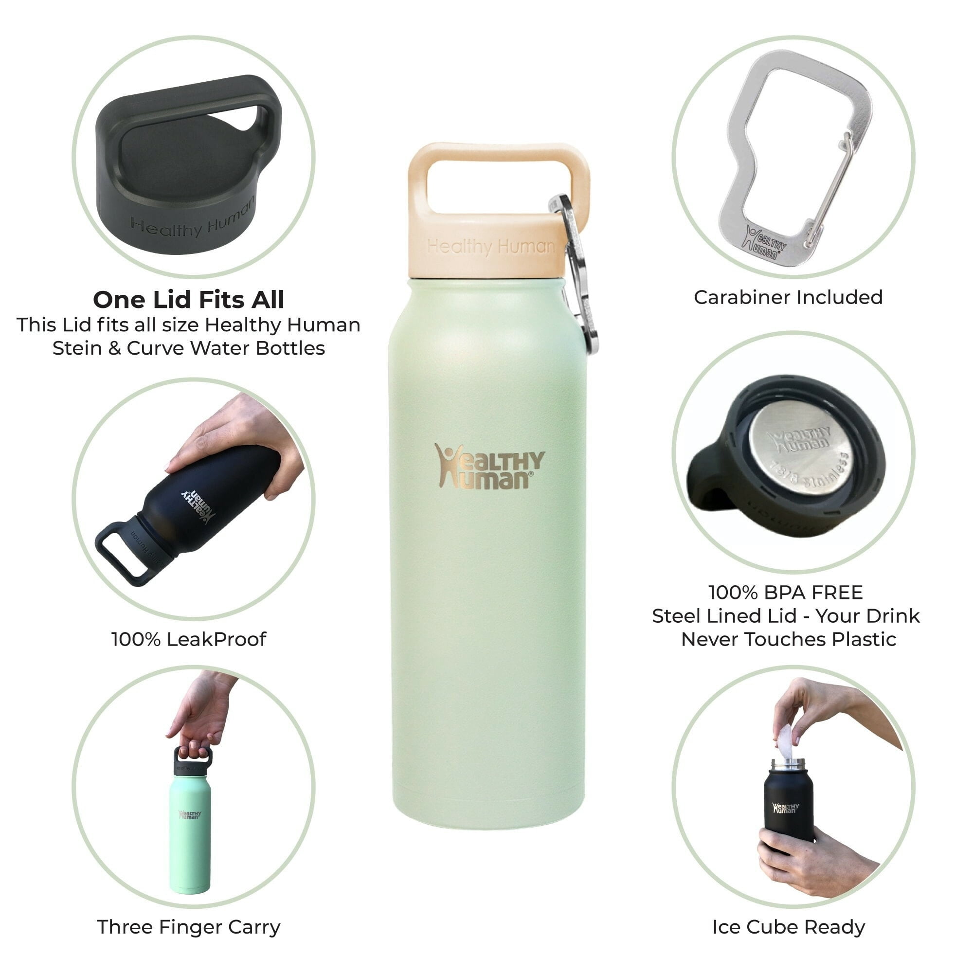 Healthy Human Stainless Steel Water Bottle (Peppermint, 21 oz/ 621 ML)