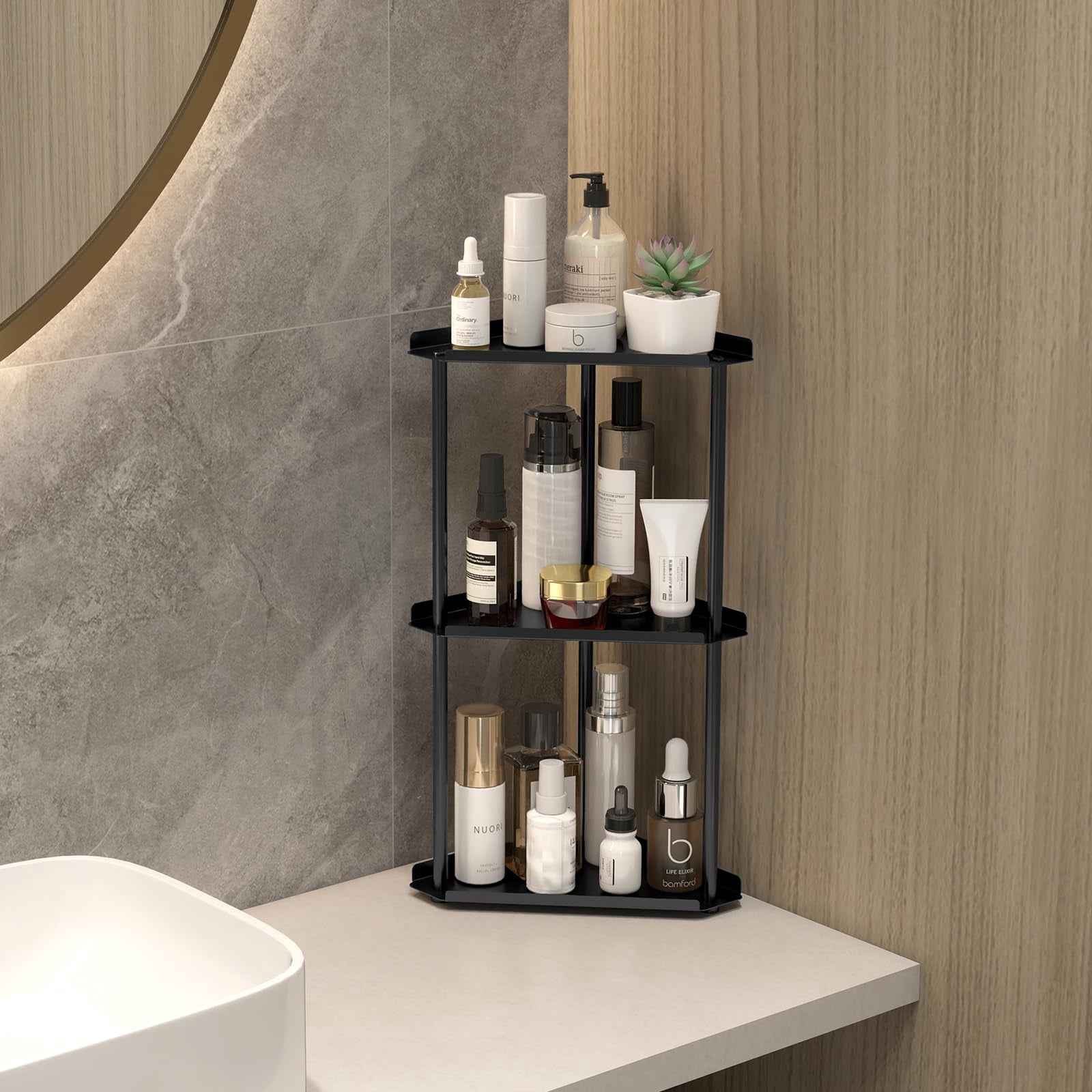 3 Tier Bathroom Counter Organizer, Vanity Organizer Corner Shelf, Skincare
