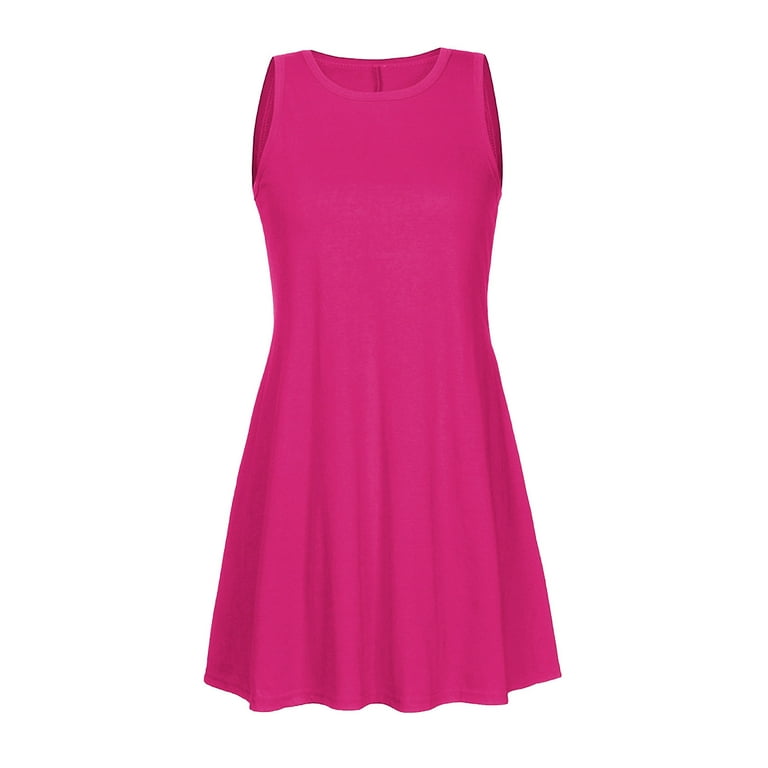 Puntoco Dresses for women Womens Tshirt Dress Summer Casual Crewneck Solid  Loose Petite Dresses with Pockets Loose Fit Hot Pink 4(S) - Walmart.com