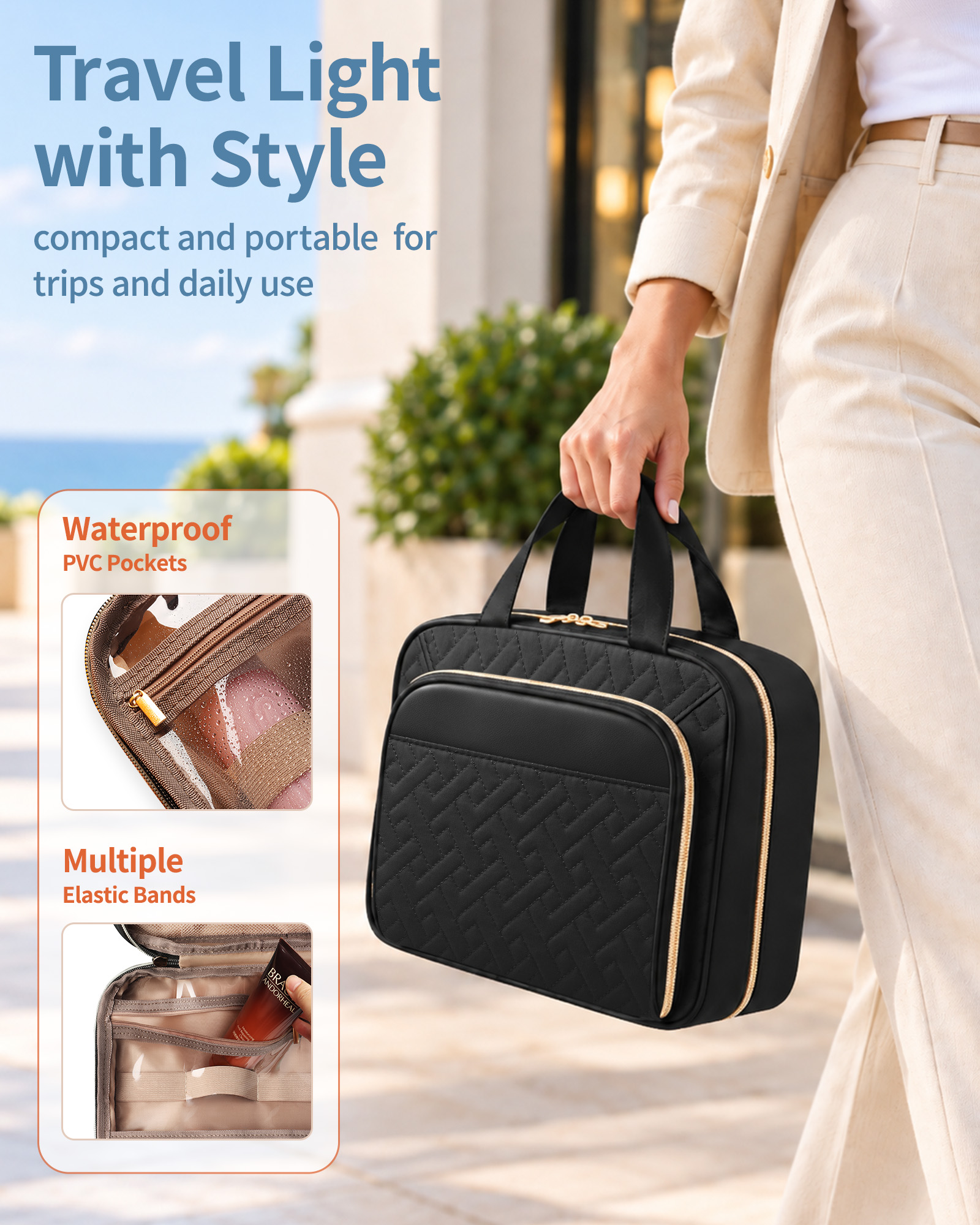 HOTOR Waterproof Hanging Toiletry Bag Black photo 7