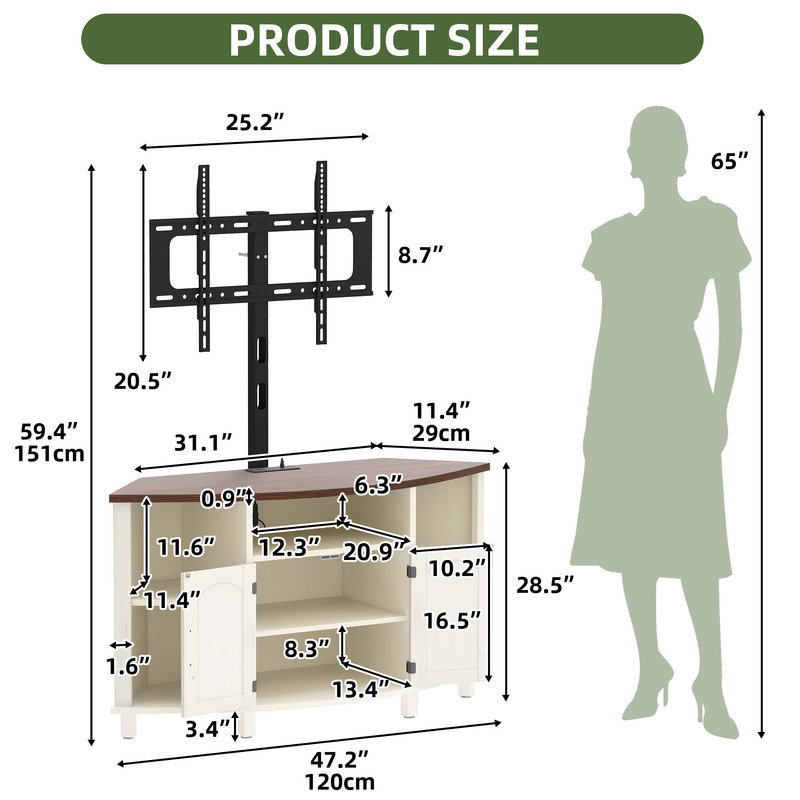 Uforic Corner TV Stand with Mount for 32-70 Inch TVs, LED Entertainment Center TV Table with Power Outlets