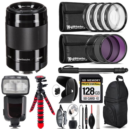 Sony E 50mm f/1.8 OSS Lens (Black) + 7 Piece Filter & More - 128GB Accessory Kit