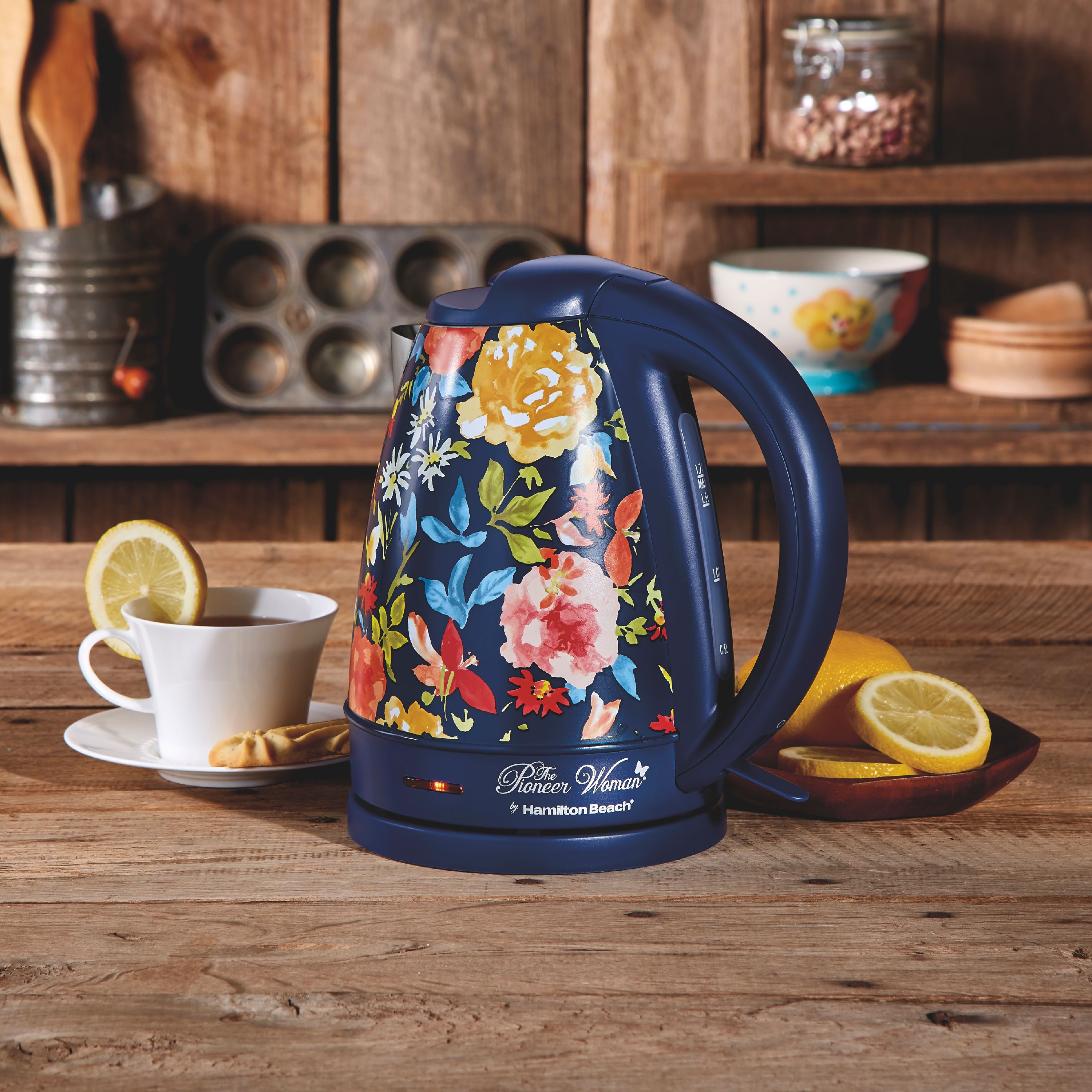 The Pioneer Woman 1.7 Liter Electric Kettle, Fiona Floral Blue, 40971 - image 2 of 6