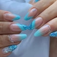 thumbnail image 1 of IMSOHOT Almendra Prensa en Uñas Francesas Azul Medio Uñas Postizas Glitter Degradado Uñas Postizas con Diseños Rhinestone Cubierta Completa Uñas Acrílicas Pegamento Brillante en Uñas para Mujeres 24pc, 1 of 5