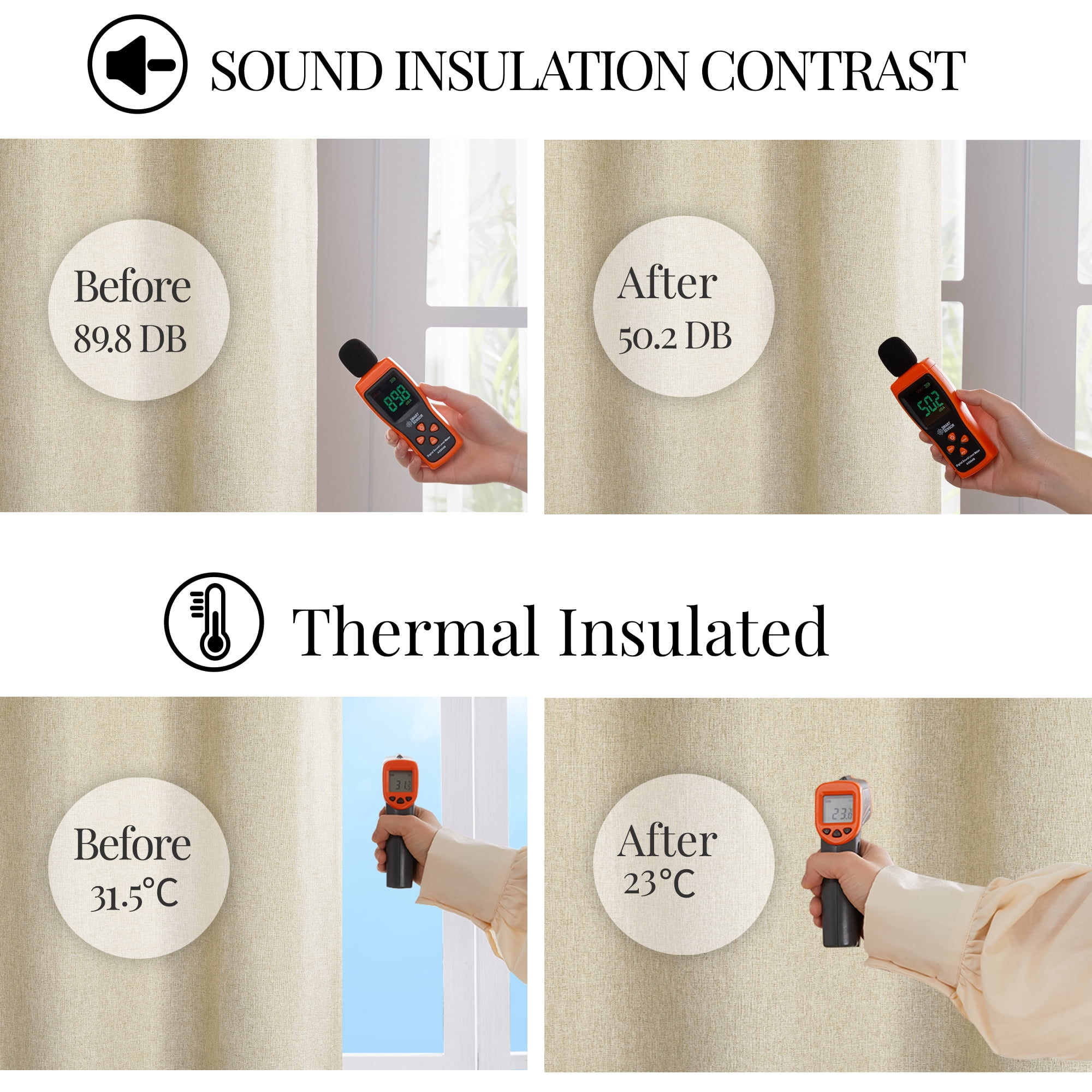 ZOPZO Faux Linen 100% Blackout Curtains, Flaxen, 52W x 72L Inch, 2 Panels，Thermal Insulated Drapes for Bedroom