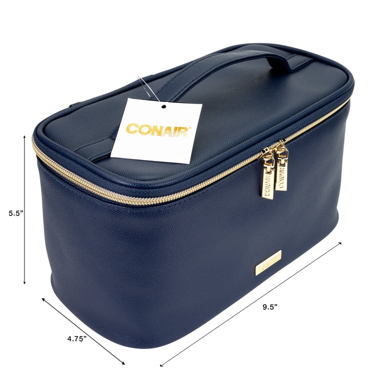 Navy Caviar-Textured Cosmetic Train Case with Gold Hardware photo 4