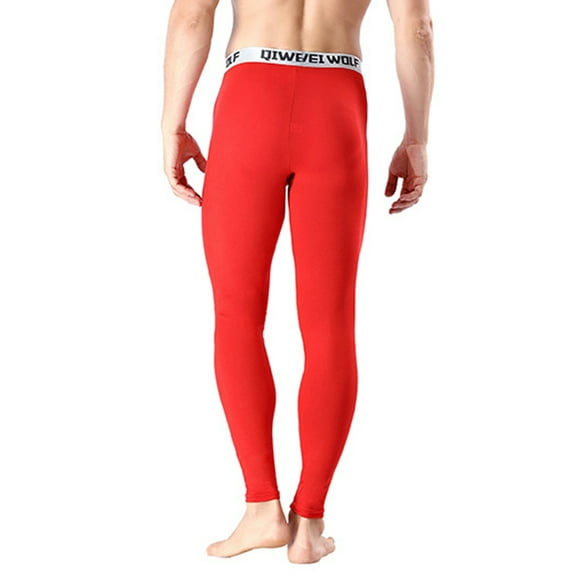 LUXUR Mens Long Pantalon Thermique Hiver Chaud Leggings Couleur Unie Bas Froid Extrême Taille Élastique Sous-Vêtements Rouge 2XL