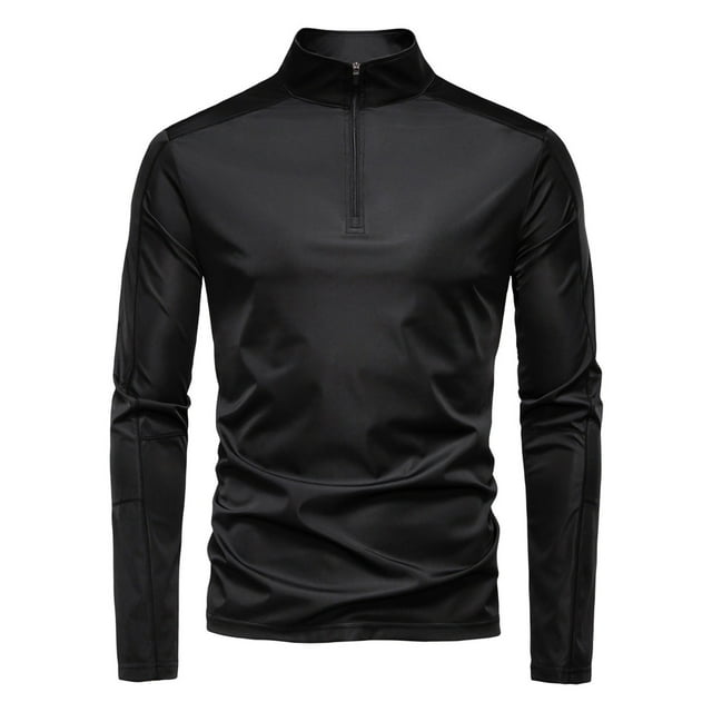 SGFCWSX Men's Stand Collar Shirts Half Zip Spring Summer Long Sleeve Sun Protection Shirts Black Size M