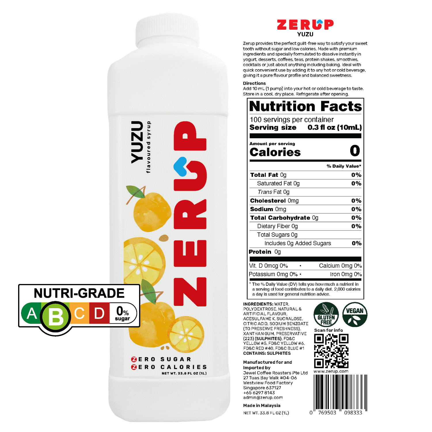 Zerup Zero Sugar Exotic Fruits Sugar-Free, Zero Calories Pack of 4 33.8 Oz (1L)