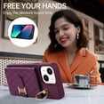 thumbnail image 4 of ELEHOLD Wallet Crossbody for iPhone 14 Case with Lanyard Wrist Strap Credit Card Holder, PU Leather Protective Phone Case with Ring Holder,Deep Purple, 4 of 8