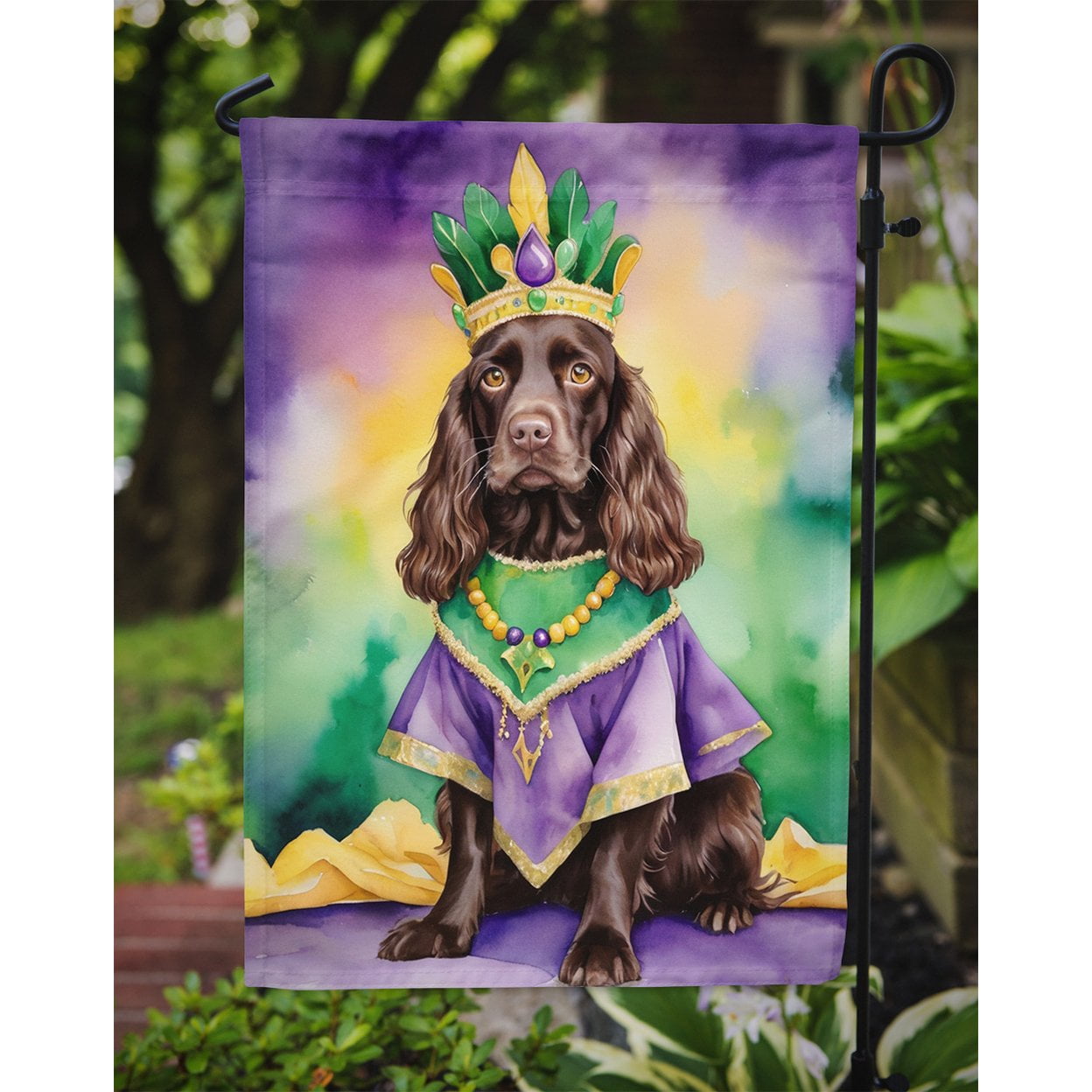 Boykin Spaniel King of Mardi Gras Garden Flag 11.25 in x 15.5 in