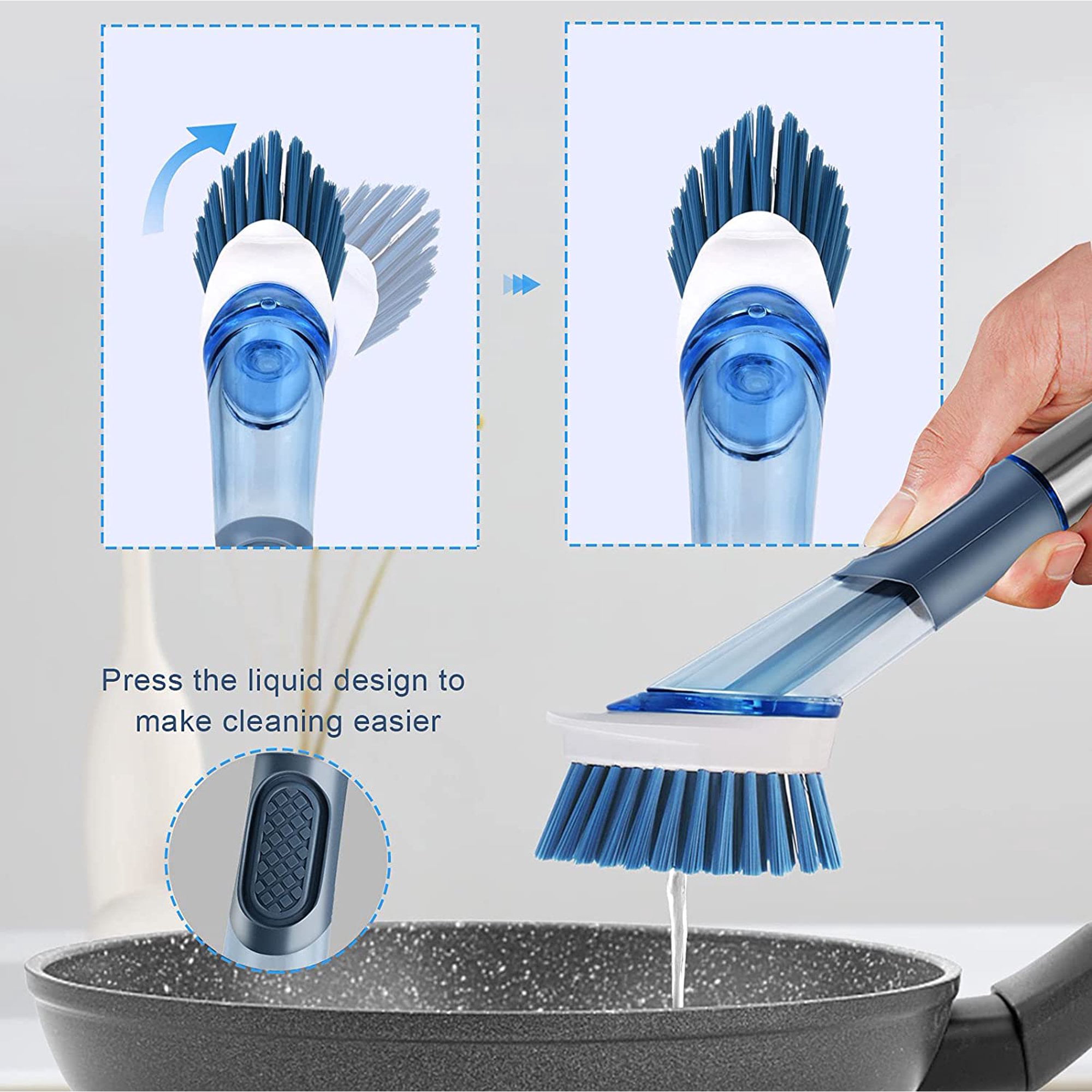 1pc Press-type Dish Brush With Liquid Dispenser, Non-stick, Non