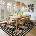 thumbnail image 4 of Garvee 9'x12' Vintage Floral Area Rug Washable Foldable Printed Carpet, Non Slip Floor Indoor Mat for Living Room Bedroom Home Office, Black, 4 of 8