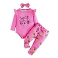 thumbnail image 6 of Hpapadks Baby Girl Outfits Infant Girls Long Sleeve Letter Cartoon Romper Pants Cute Headband Baby Girl Clothes Pink L, 6 of 7