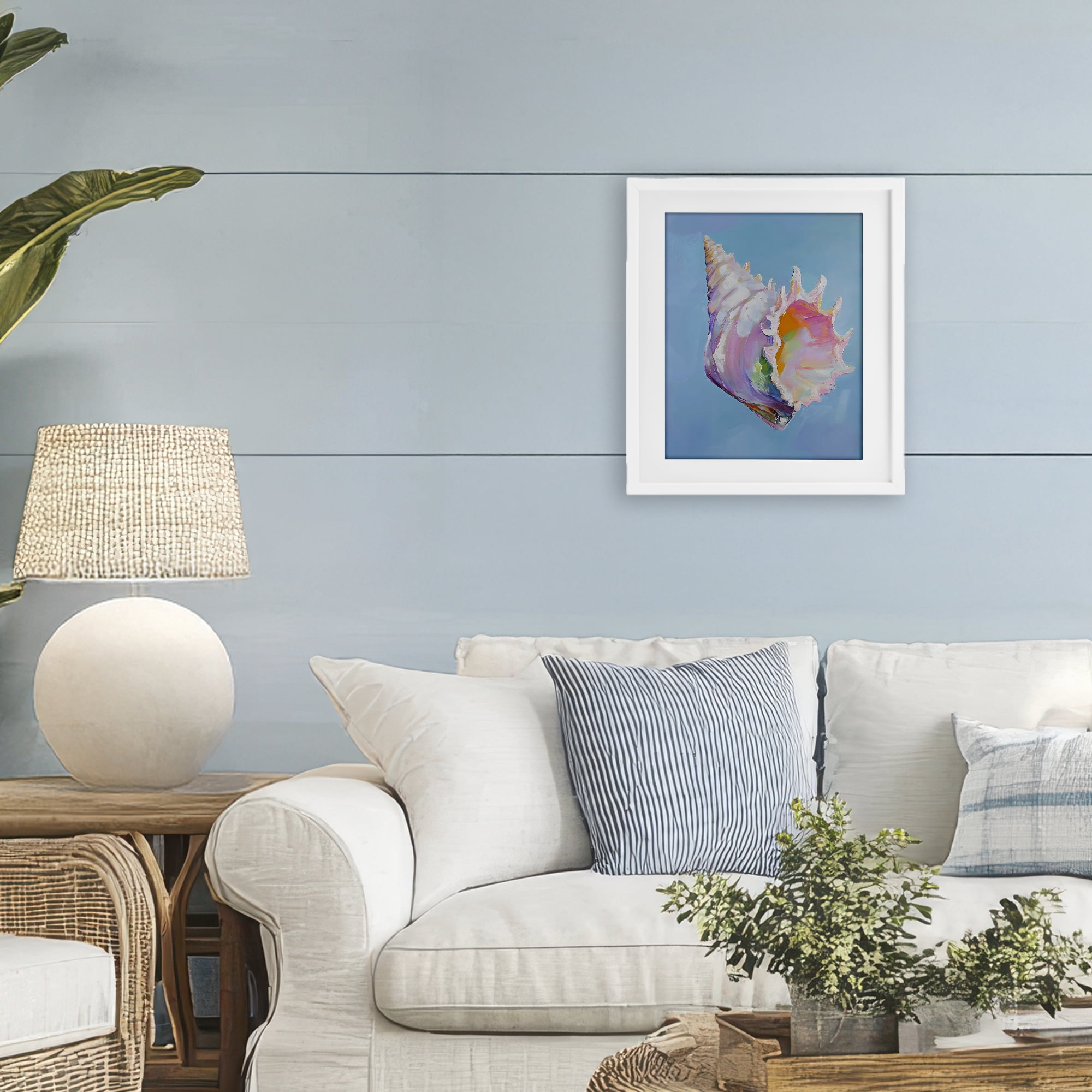 Stupell Industries Pastel Hued Conch on Blue White Framed Print Under Glass, design by The Prints Vibe