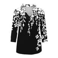 thumbnail image 5 of Tnhcen Women's Black White Print V-Neck Button-Down 3/4 Sleeve Loose Fit Casual Blouses - Plus Size Friendly Shirts S-2XL, 5 of 6