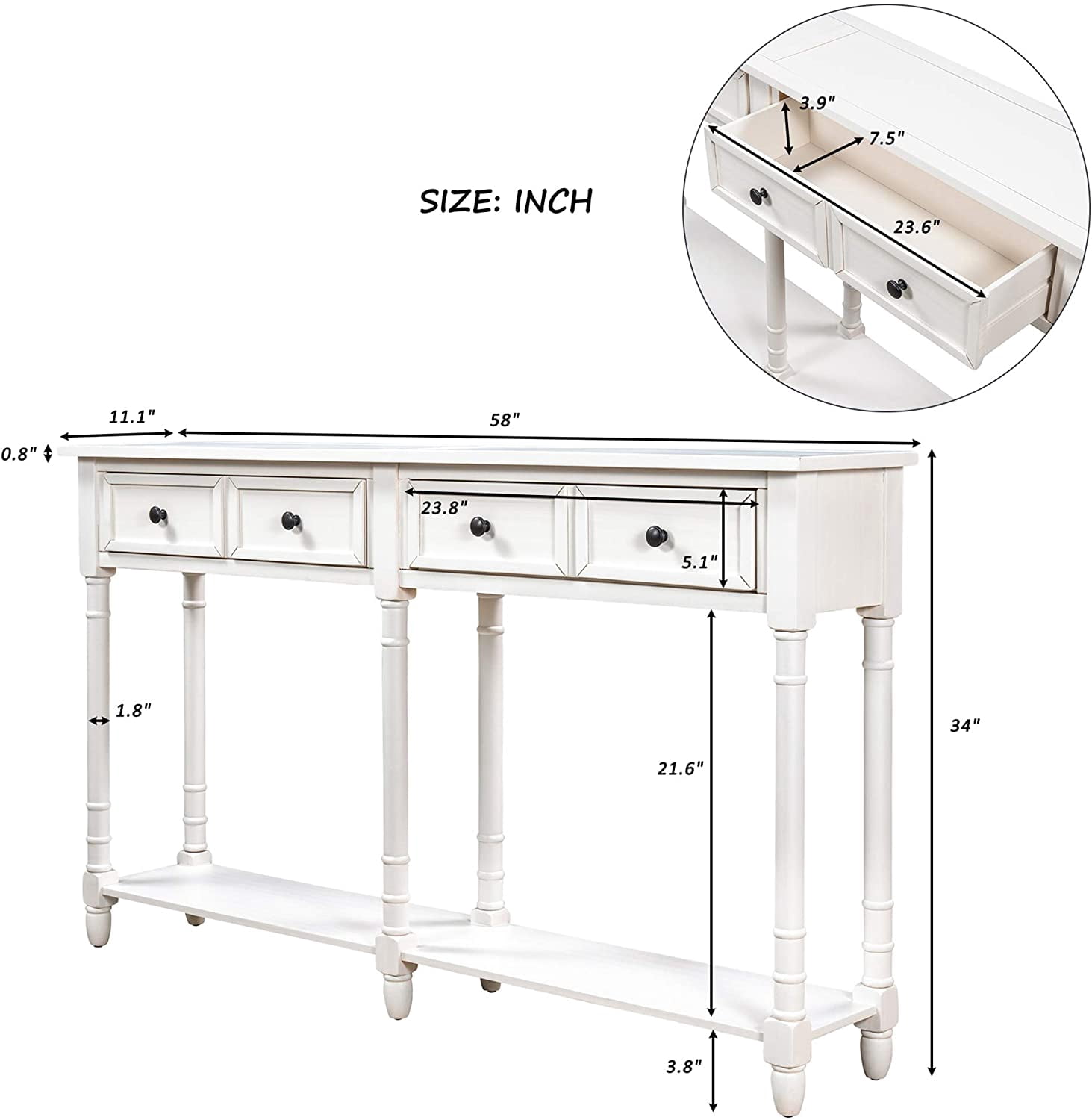 Harper & Bright Designs Retro Console Table Sofa Table for Entryway with Drawers and Shelf Living Room Table