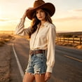 thumbnail image 5 of ClodeEU Women Lapel Long Sleeve Button Down Shirts,Casual Loose Blouse Orange,Women's Plus XL, 5 of 8