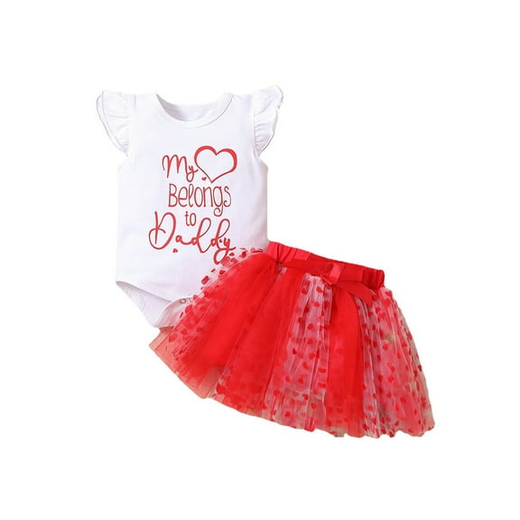 Wassery Baby Girls 2 Piece Summer Outfit 6 12 18 24 Months Toddler Girls Birthday Party Clothes Sleeveless Letter Print Rompers Tops Elastic Tulle Tutu Skirt Set