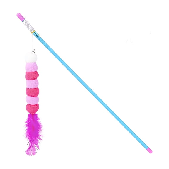 Elastic Rope Caterpillar Cat Wand Toy, Interactive Feather Teaser Stick for Chasing, Pouncing and Healthy Play, A