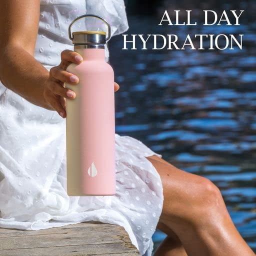 Elemental Classic Insulated Water Bottle, Leak Proof Thermos Water Bottle with Bamboo Lid and Metal Ring, Reusable Insulated Stainless Steel Water Bottle, 25oz - Blush Pink