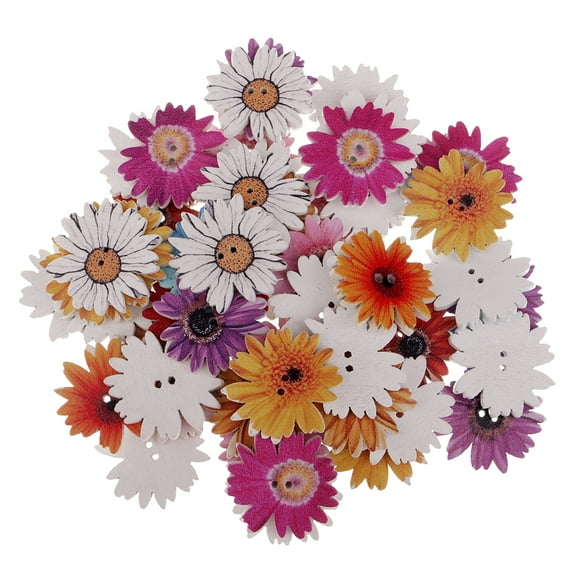 50x Daisy Flower Wooden 2 Holes Crafts Buttons for Sewing Crafting Clothing 25mm