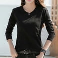 thumbnail image 2 of XPMWRP Women's Long Sleeve Shirts Casual Crew Neck Button Blouse Comfy Soft Loose Fit Solid Color Fashion Tee Black XXL, 2 of 5