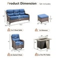 thumbnail image 2 of Planntonneo 8 Pieces Wicker Outdoor Patio Furniture Set with Fire Pit Table, 4 Swivel Rocking Chairs and Sofa with 6" Thick Cushion and 2 Ottomans for Porch Deck Garden Backyard, Brown/Blue, 2 of 16