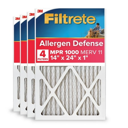 Filtrete 14x24x1 HVAC Furnace Air Filter, MPR 1000 MERV 11, Allergen Defense, 4 Pack
