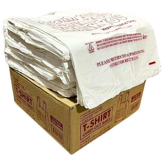 BAM POS Thank You Plastic Bags - White Grocery, Carry Out Bags - Plastic Shopping Bags with Handles - Leak Proof & Recyclable, Ideal for Grocery, Business, Store, Retail, Restaurant - 1000 Count