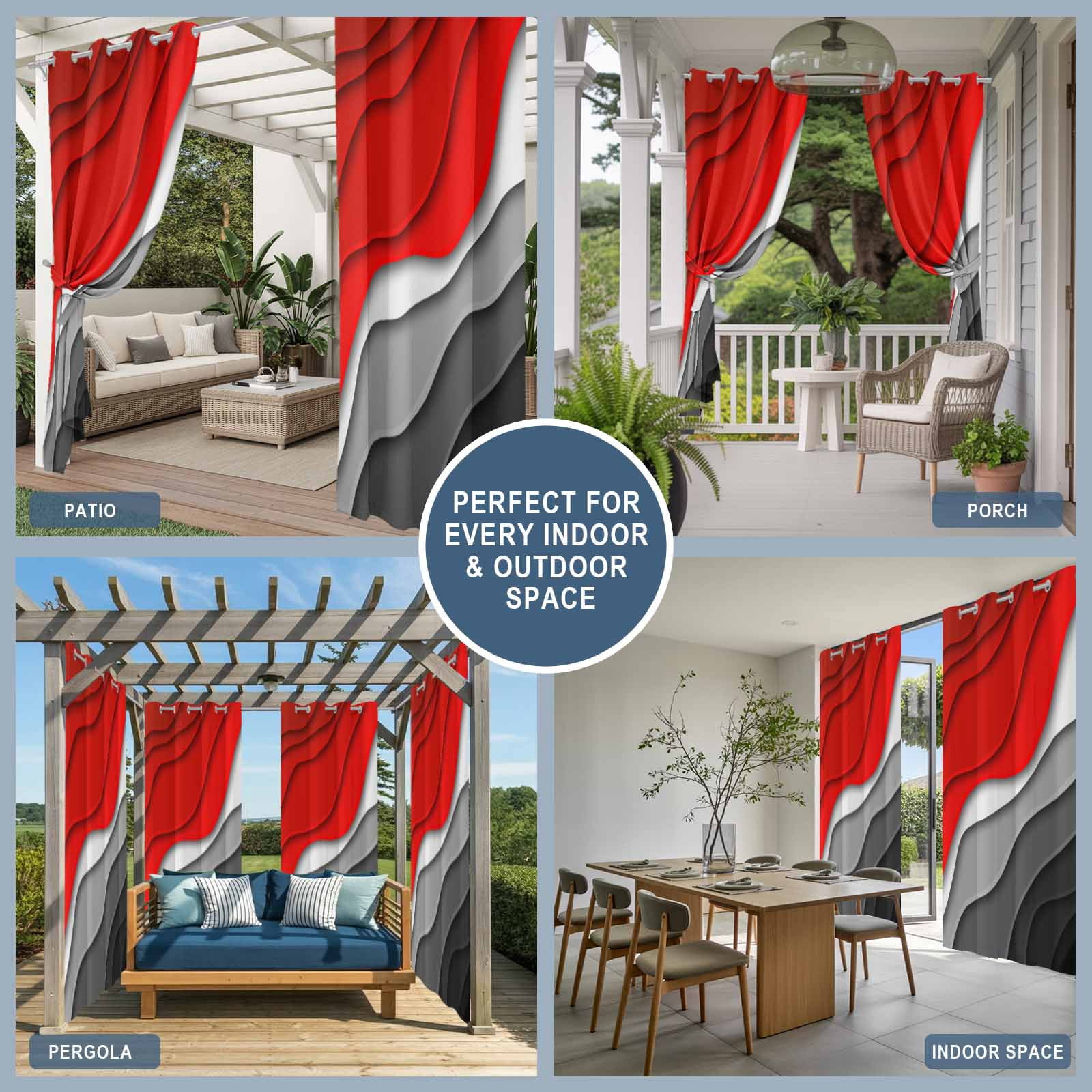 Red Black Ombre Outdoor Curtains for Patio Waterproof,Windproof Privacy Curtains with Weighted Bottom,Modern Geometric Abstract Aesthetics Cream Outside Drapes for Picnic Garage Yard 54"x108" 1 Panel